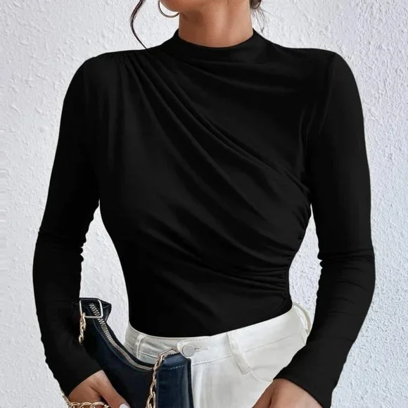 Womens Ruched Slim Fit Bodysuit black - Picture 4 of 5